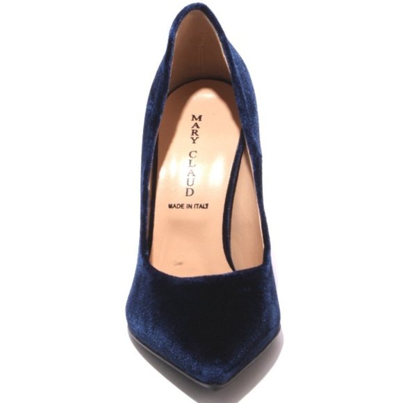 ITALIAN Navy Velour Leather Pointy Heel Pumps - Picture 7 of 8